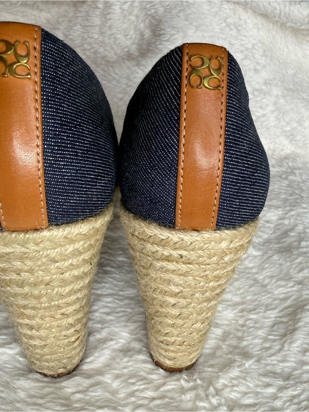 Coach Denim Peep-Toe Espadrille Wedge in Navy - Picture 9 of 10